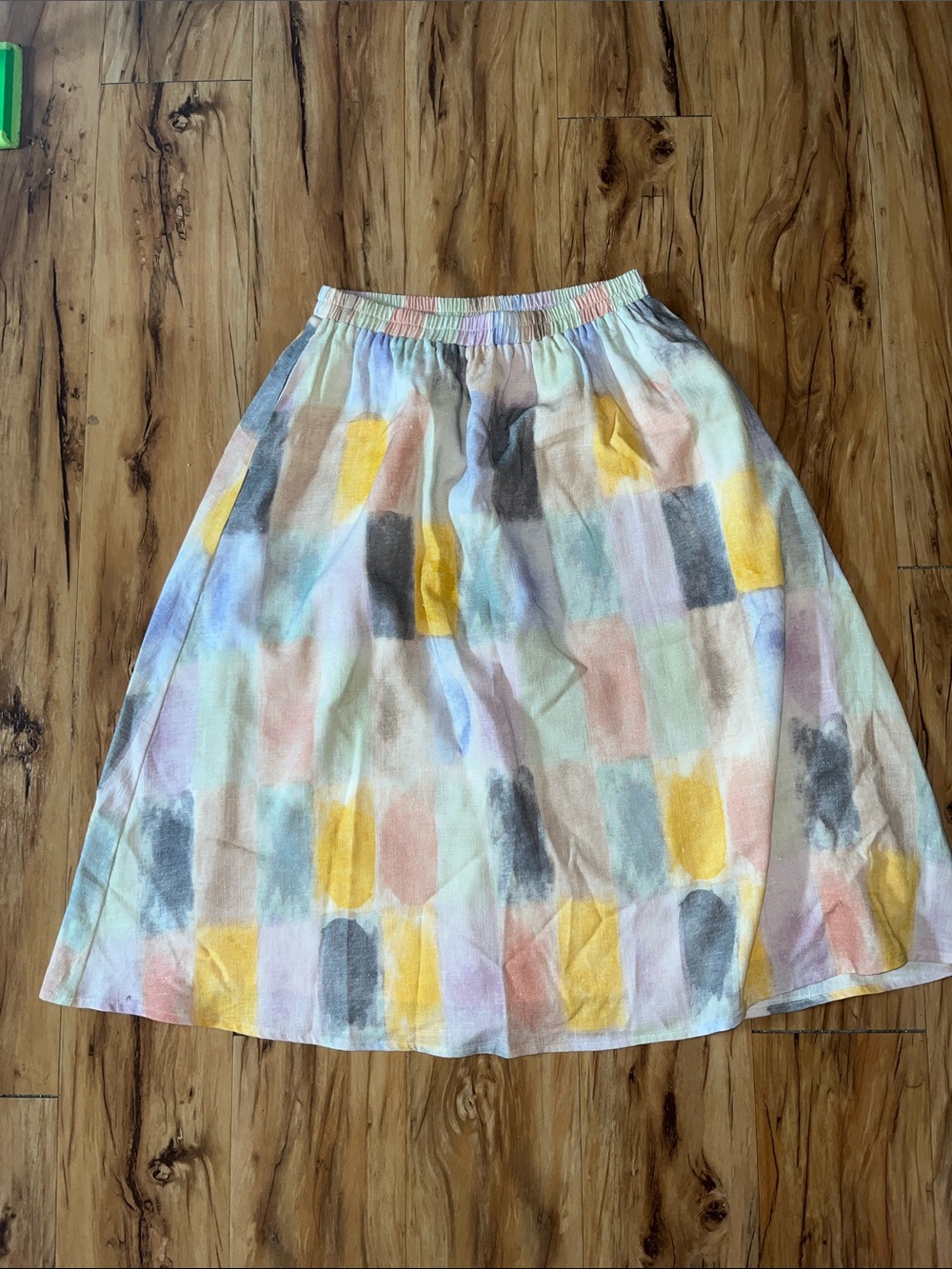Sadie & Sage Pastel Block Watercolor A-Line Skirt - Yellow, Pink, Blue, Gray